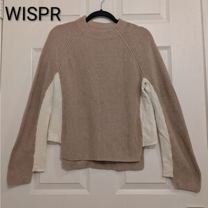 Women's WISPR Luxury Cotton/Silk blend Beige & White Crew Neck Sweater M